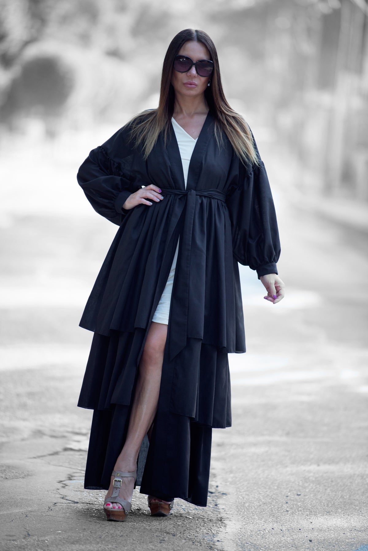 iman maxi dress IMAN Cotton Maxi Kaftan - Black Flounces Abaya