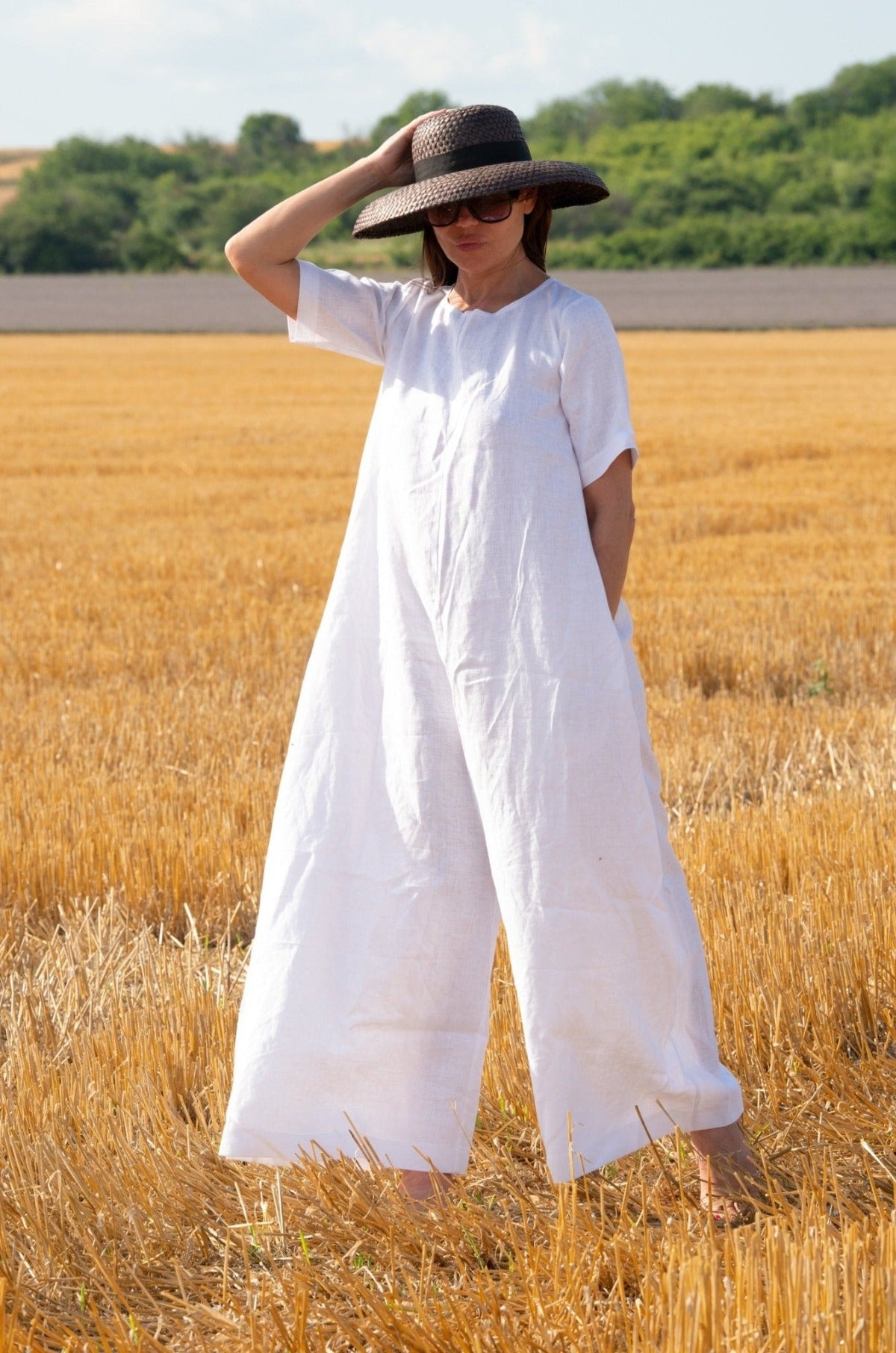 DFold Clothing: VALENTIN Linen Wide Plus Size Jumpsuit