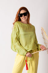 Model wearing Loose-Fitting Viscose Top with tied bottom - DFold Clothing