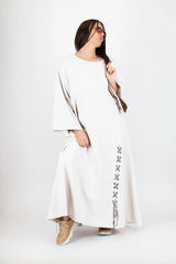 SAVINA Long Beige Dress with 2 sides pocket