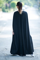 Black Cape Linen Dress JESSICA - EUG FASHION