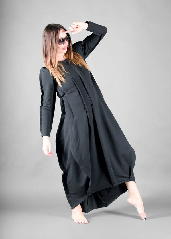 Long Cotton Black dress BENITA