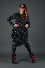 Black Plaid Wool Winter Dress HOLLY