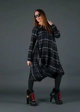 Black Plaid Wool Winter Dress HOLLY