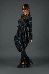 Black Plaid Wool Winter Dress HOLLY