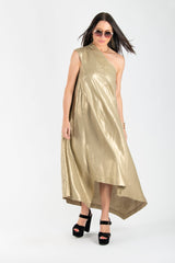 Golden Linen One Shoulder Dress TIFFANY - EUG FASHION