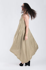Golden Linen One Shoulder Dress TIFFANY - EUG FASHION