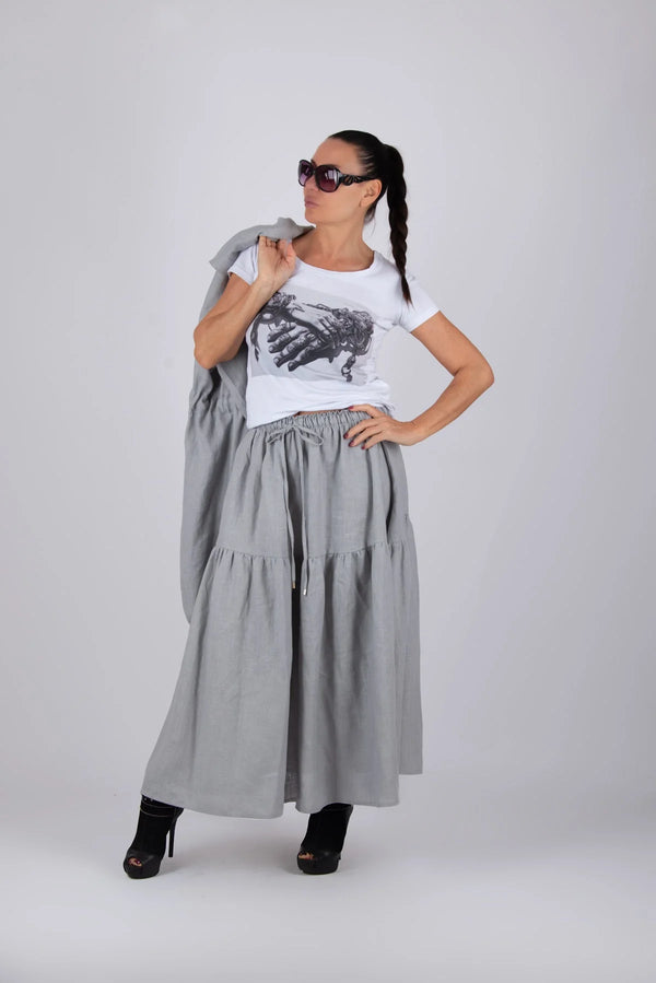 DFold Clothing - EUGF Linen Flounces Skirt - Front View