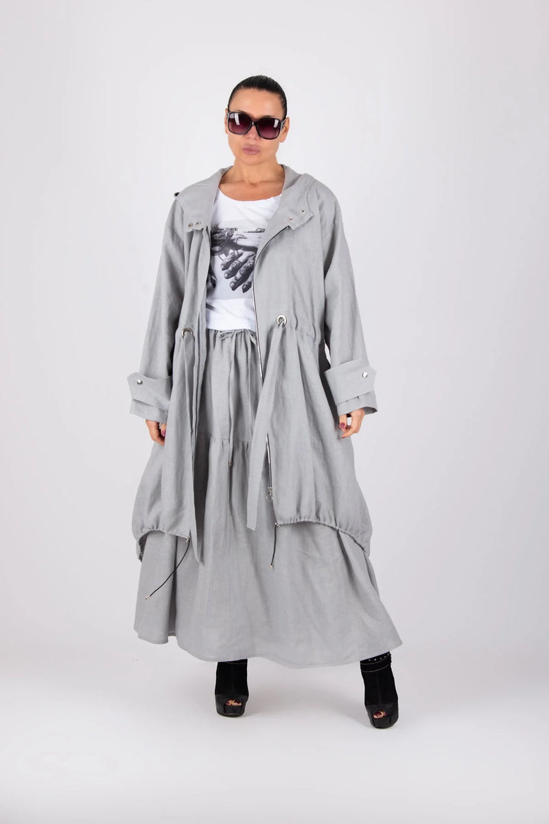 DFold Clothing - EUGF Linen Flounces Skirt - Front View
