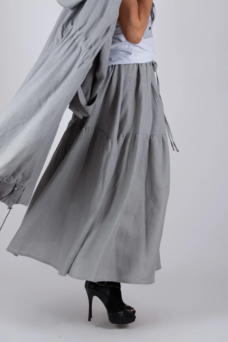 DFold Clothing - EUGF Linen Flounces Skirt - Side View