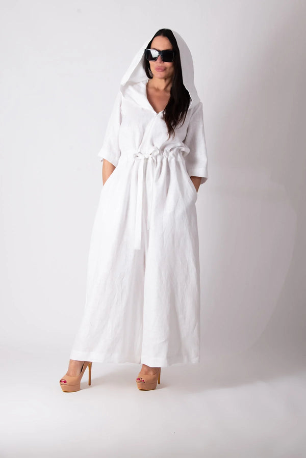REGINA White Linen Jumpsuit