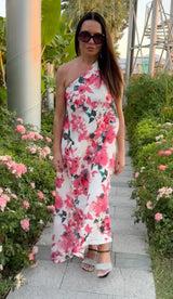 TIFFANY Flowers Linen Dress With One Shoulder