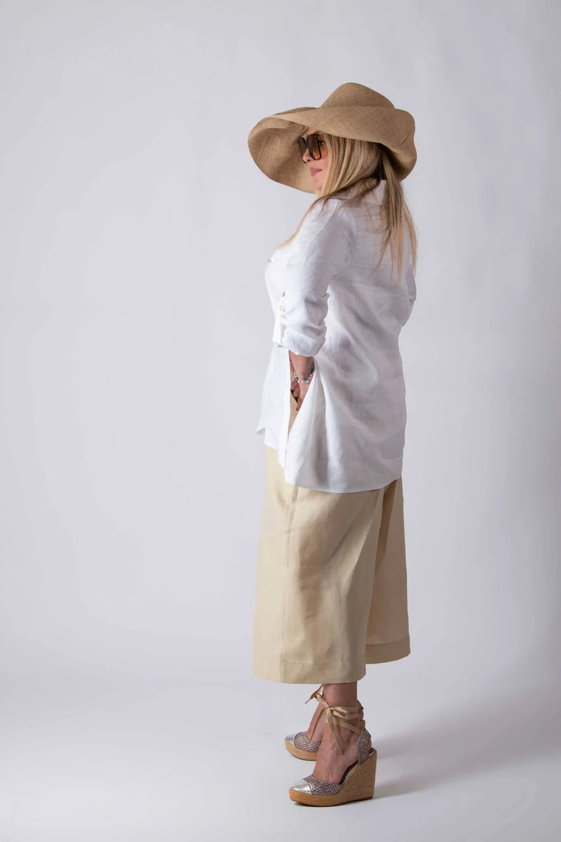 DFold Clothing CAPRI Linen Pants - Loose Fit Mid-length Linen Pants