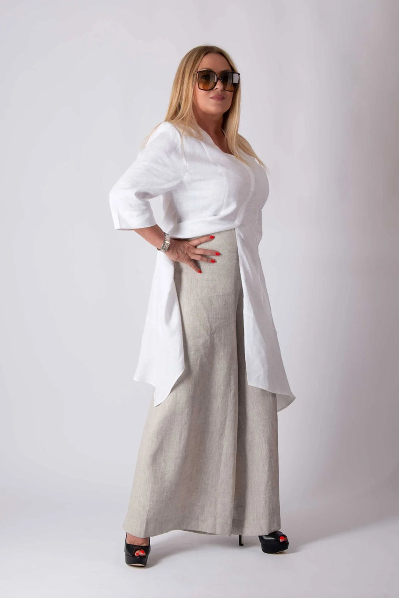 DFold Clothing - Pamela Linen Pants Skirt - Front View