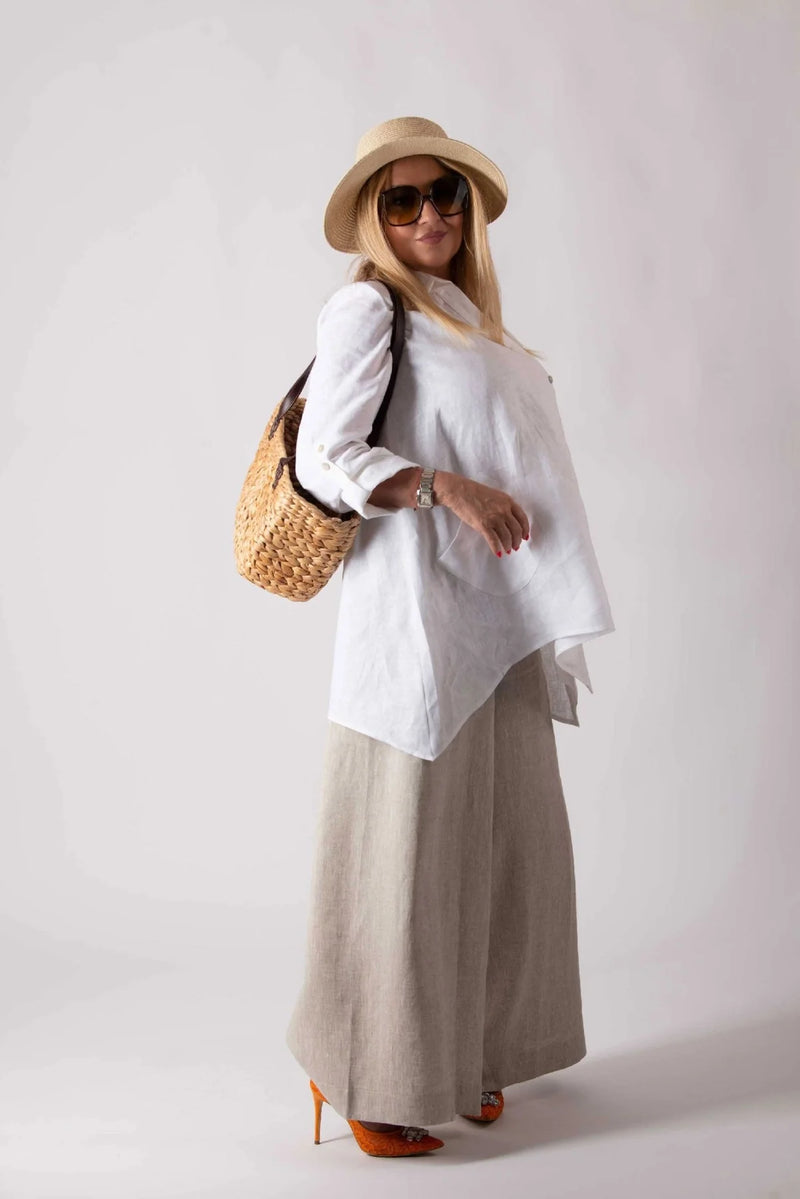 DFold Clothing - Pamela Linen Pants Skirt - Side View