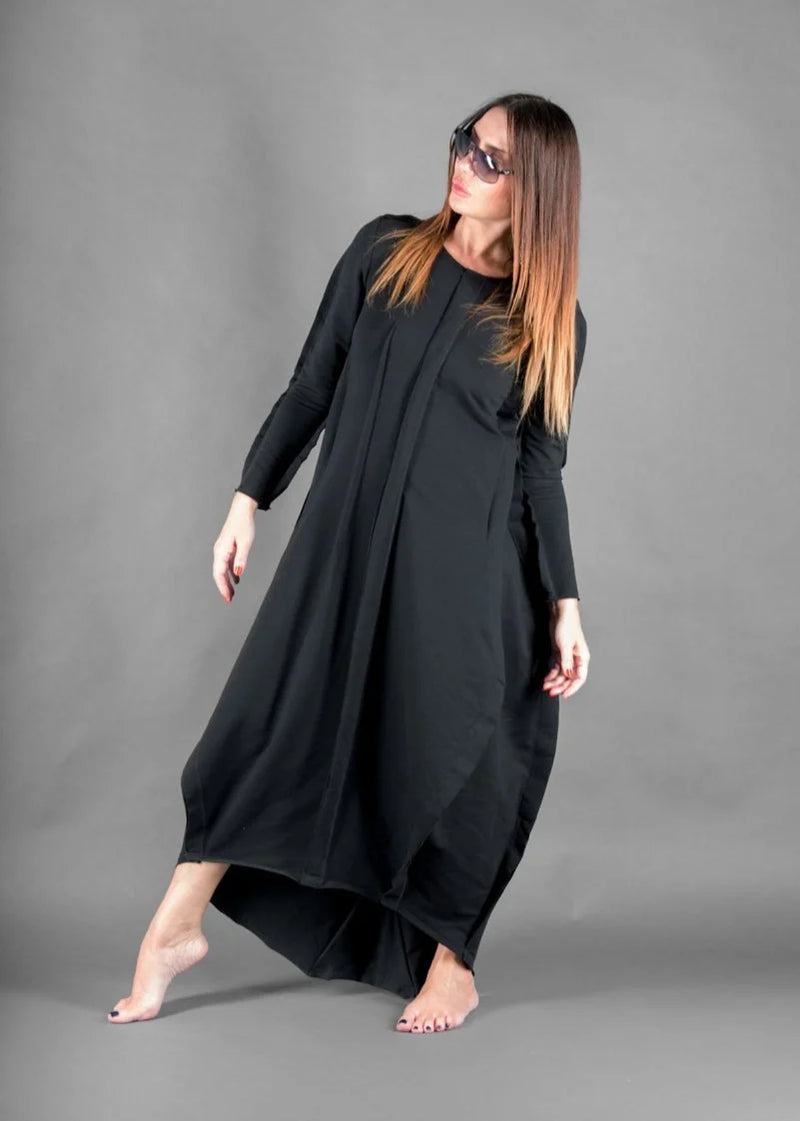 Long Cotton Black dress BENITA