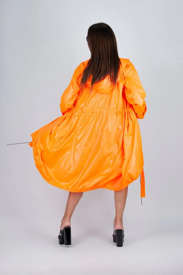 Long Orange Hooded Windbreaker