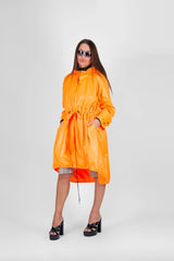 Long Orange Hooded Windbreaker