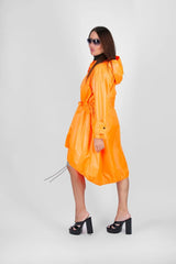 Long Orange Hooded Windbreaker