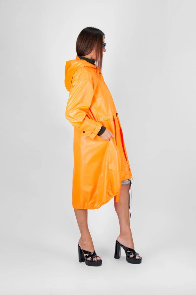 Long Orange Hooded Windbreaker