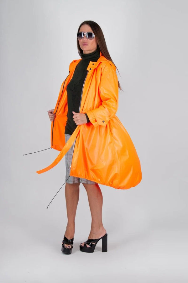 Long Orange Hooded Windbreaker
