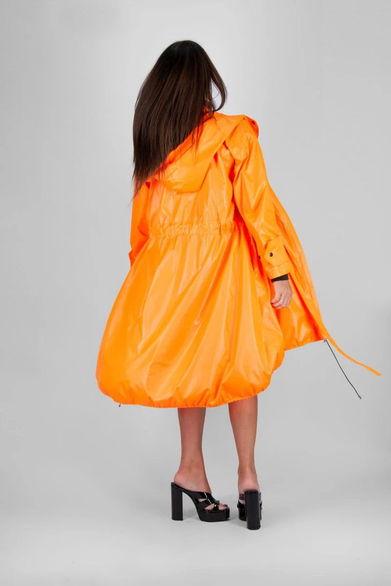 Long Orange Hooded Windbreaker