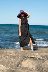 IVETA Linen Smokey Purple V Neck Dress