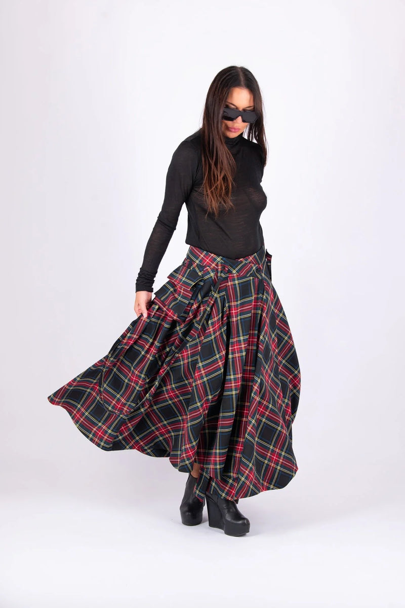 Zefira Long Plaid Skirt