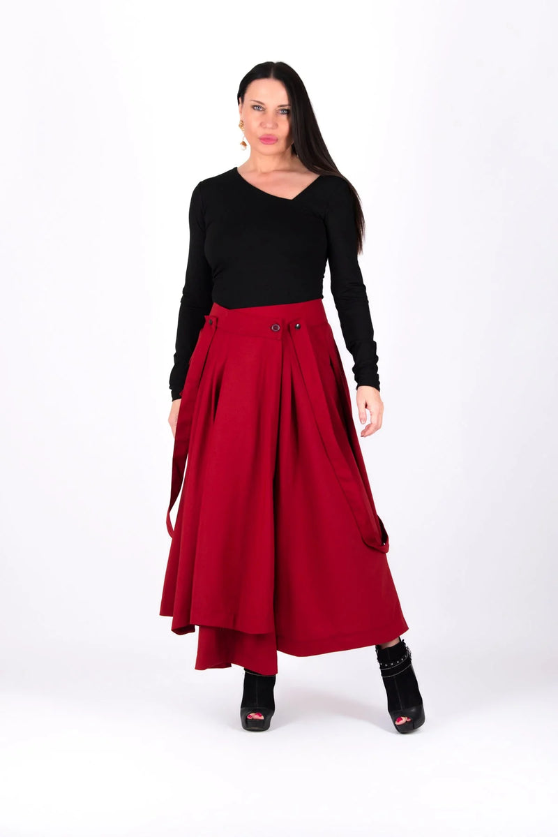 ZEFIRA Asymmetrical Long Red Skirt