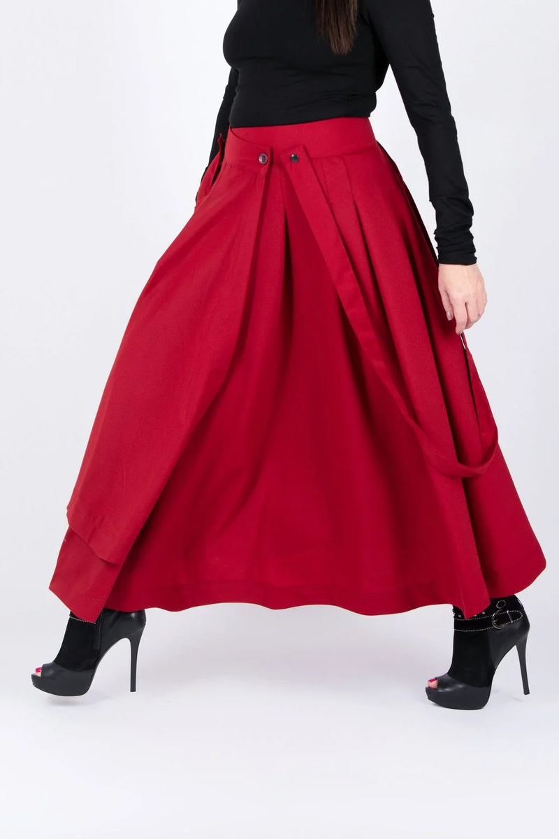 ZEFIRA Asymmetrical Long Red Skirt ON SALE