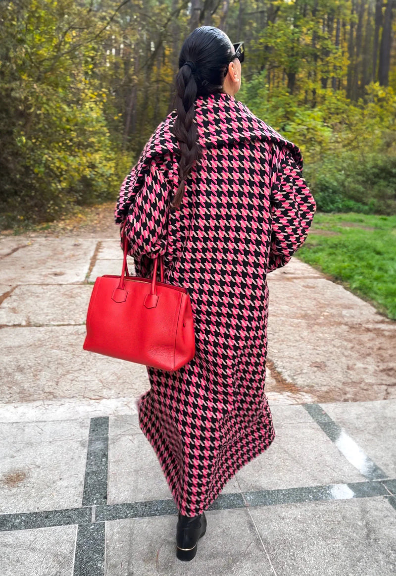 OFELIA Pink Houndstooth Coat