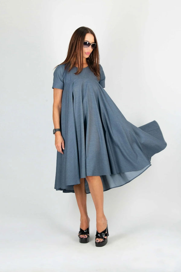 Image of the KOSARA A-line Summer Maxi Dress featuring a classic blue jeans pattern.