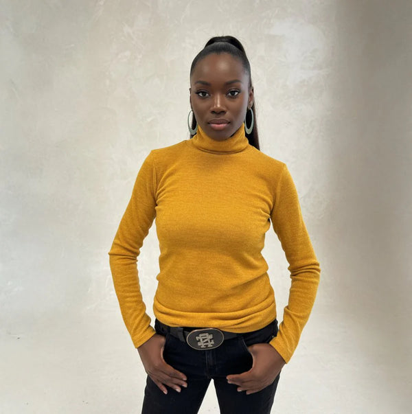 Mustard turtleneck print top MARGARITA