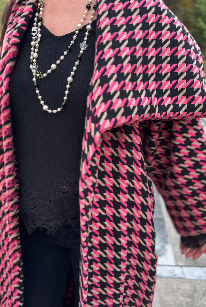 OFELIA Pink Houndstooth Coat