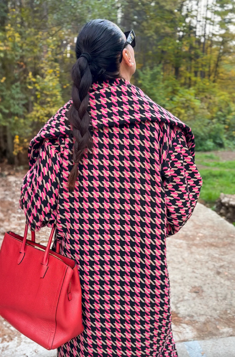 OFELIA Pink Houndstooth Coat