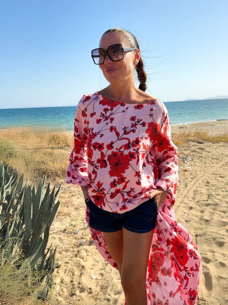 Wide Floral Linen Top JESIKA