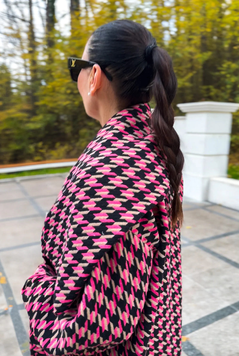 OFELIA Pink Houndstooth Coat