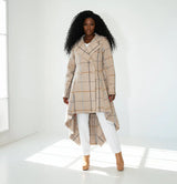Plaid High-Low Coat, Double-Breasted Asymmetrical Fit Albena