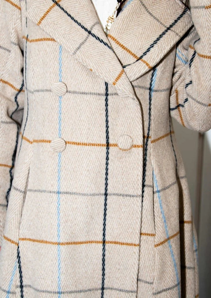 Plaid High-Low Coat, Double-Breasted Asymmetrical Fit Albena