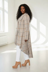 Plaid High-Low Coat, Double-Breasted Asymmetrical Fit Albena