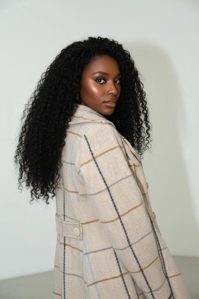 Plaid High-Low Coat, Double-Breasted Asymmetrical Fit Albena