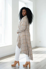 Plaid High-Low Coat, Double-Breasted Asymmetrical Fit Albena
