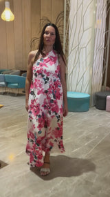 TIFFANY Flowers Linen Dress With One Shoulder