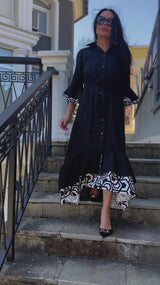 SALEM BLACK LINEN FLOUNCES DRESS