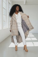 Plaid High-Low Coat, Double-Breasted Asymmetrical Fit Albena