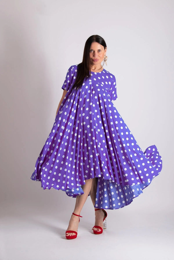 KOSARA Purple Polka Dots Dress