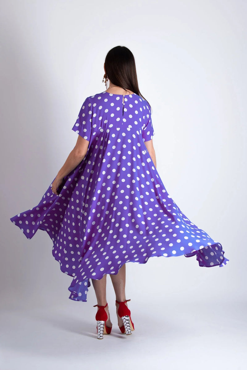 KOSARA Purple Polka Dots Dress