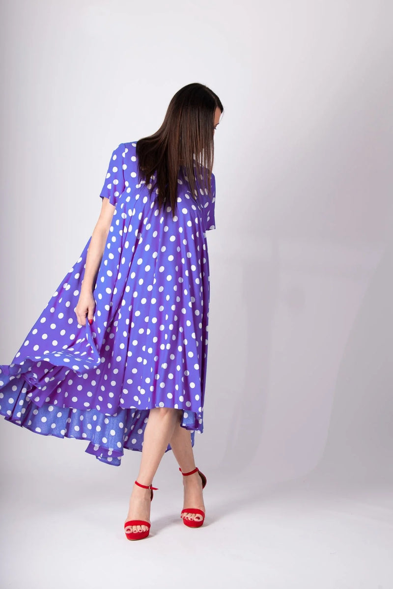 KOSARA Purple Polka Dots Dress