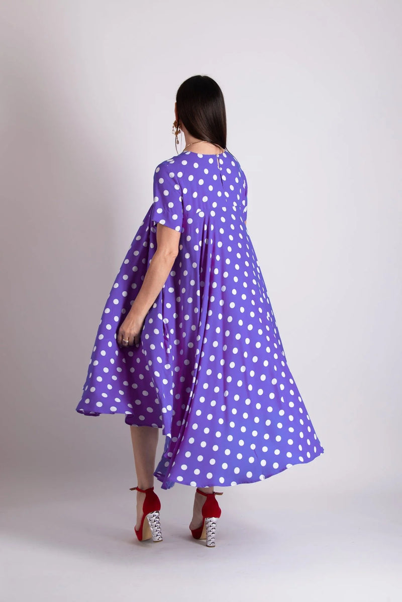 KOSARA Purple Polka Dots Dress