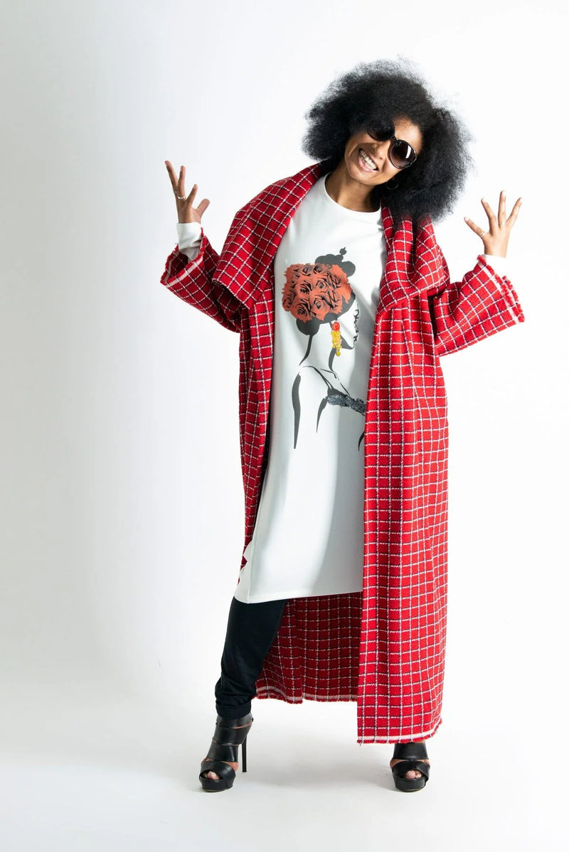 OFELIA Red Plaid Long Coat ON SALE